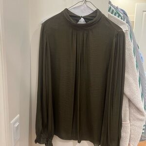 Naked Zebra chiffon/matte satin top with ruffle neck and sleeve